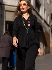 Completo maglia e pantalone donna nero con collana